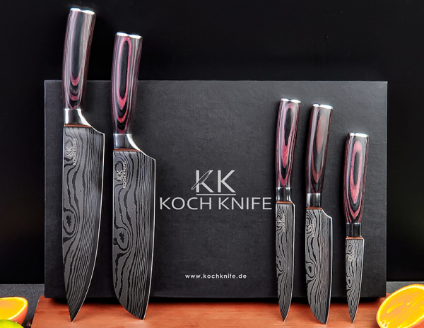 5tlg KOCHKNIFE© Messerset Damascus Style Küchenmesser Geschenk Messerblock Luxor